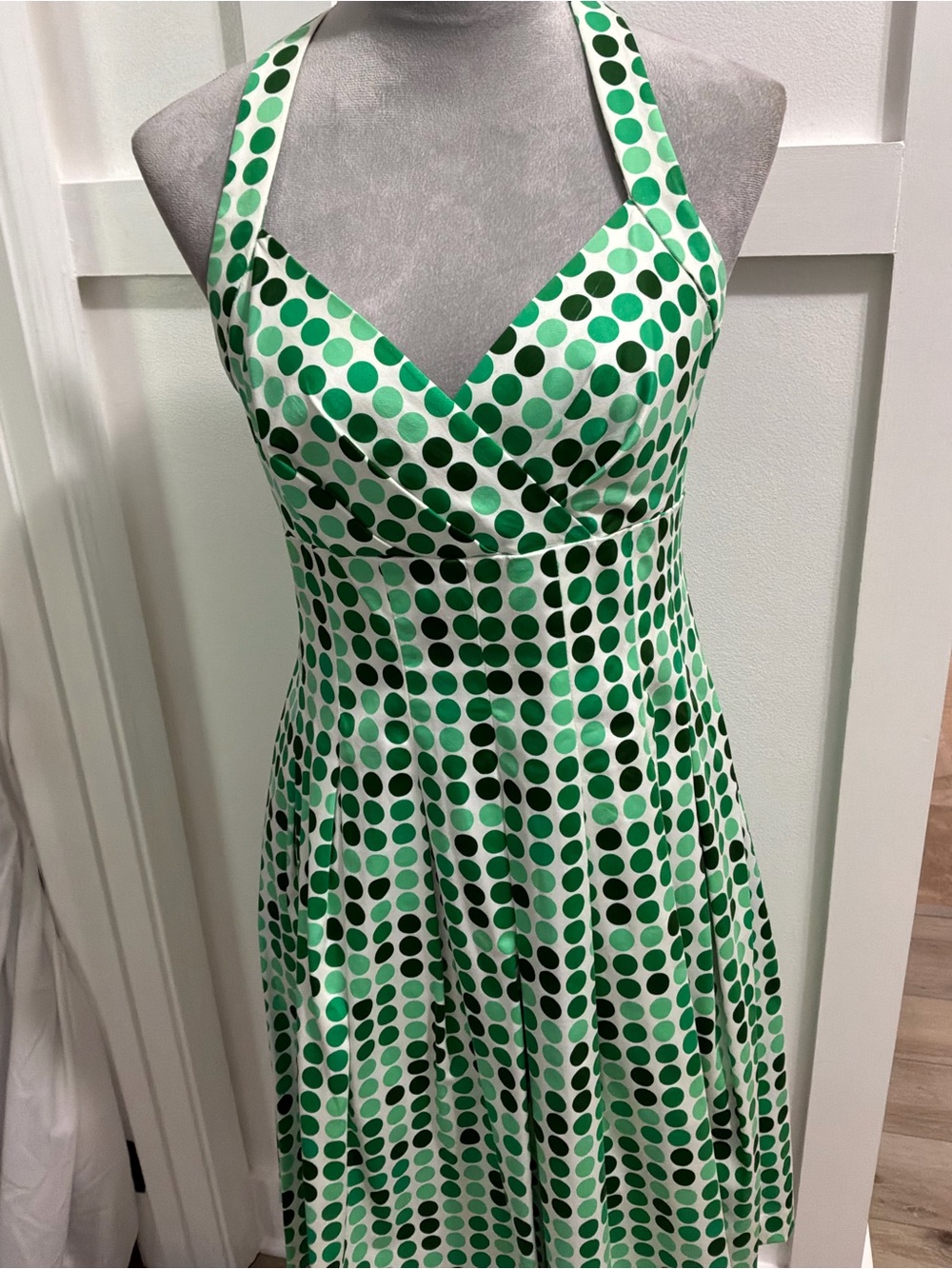 new directions One-Shoulder Green Polka Dot Fit-and-Flare Dress